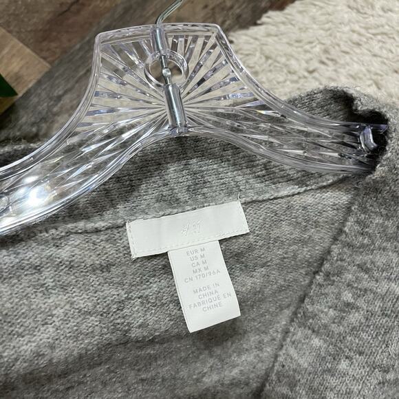 H&M Medium Gray Pearl Detailing Button Down V Neck Wool Blend Cardigan Sweater - Picture 3 of 5